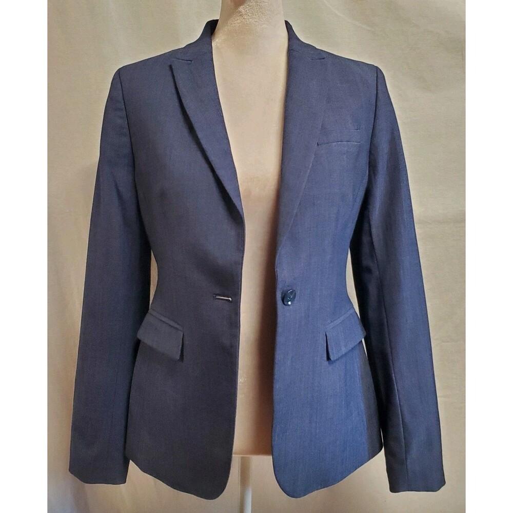 Banana Republic Y2k Long & Lean Heathered Blue Classic Wool Blazer Jacket 0
